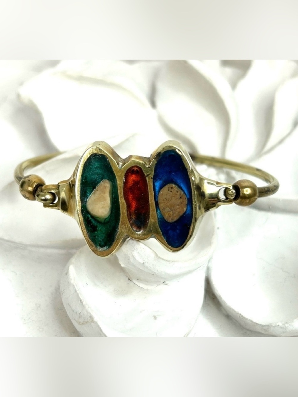 Greece Inlay Stone Brass Bangle Bracelet